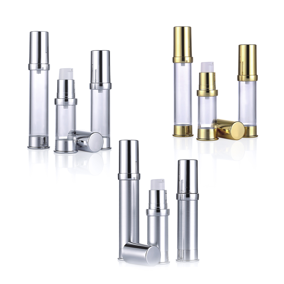 15 ml da 20 ml da 30 ml di plastica d'argento in plastica in argento piccolo bottiglia di pompa per il campione L09