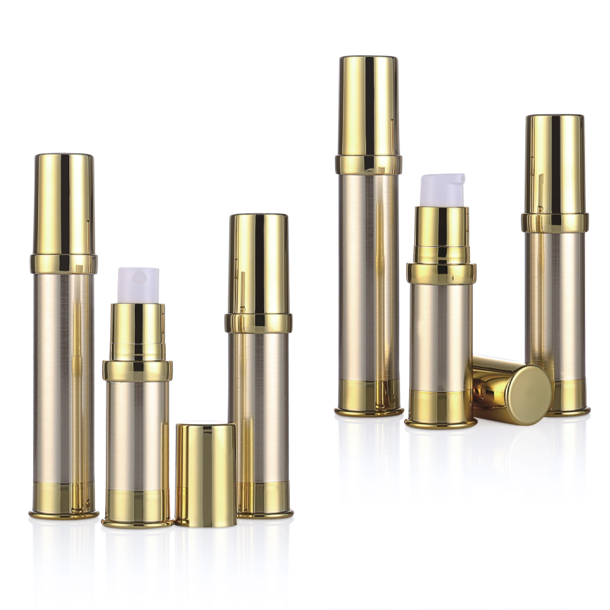 5 ml da 10 ml da 15 ml in plastica bottiglia d'aria senza aria dorata/ argento artigianale mini lozione airless/ bottiglia di pompa spray L10